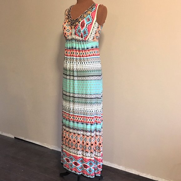 CHICO'S Multi-Print Embellished Maxi Dress - Small - Picture 4 of 16
